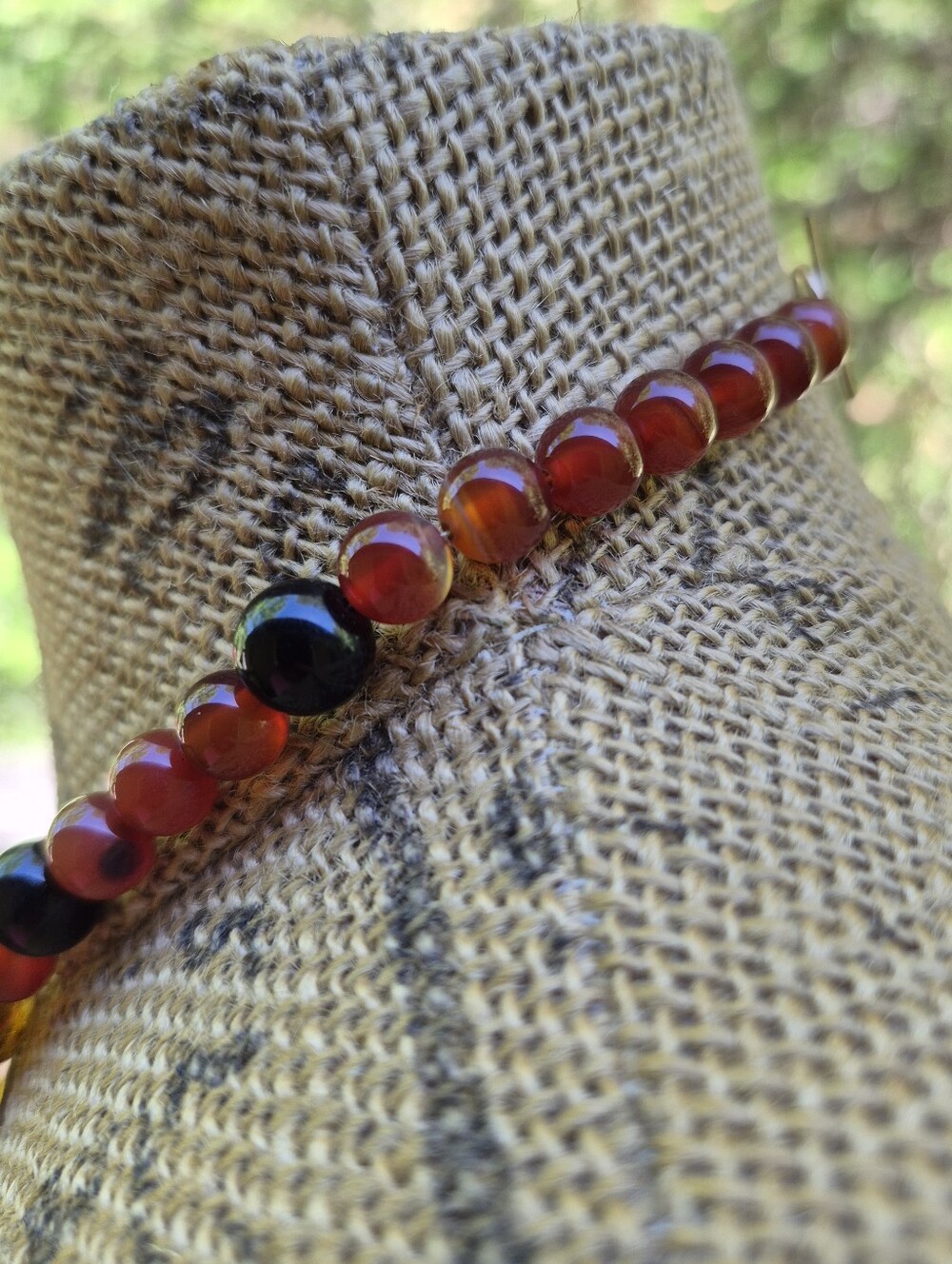 Artisan Wire Wrapped Picasso Jasper Carnelian Art Glass Beaded Necklace 20" - Picture 4 of 9